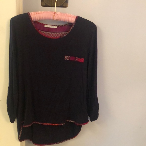 Ezra pajama top or lounge wear, soft fabric, red patterned trim, small - Picture 1 of 5